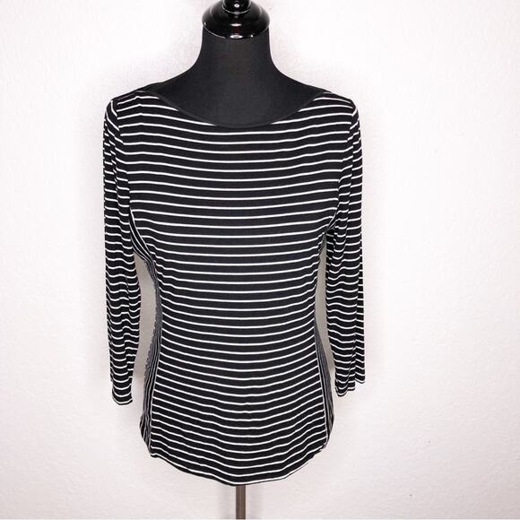 WHBM black white contrasting striped knit top size Medium - Picture 1 of 14